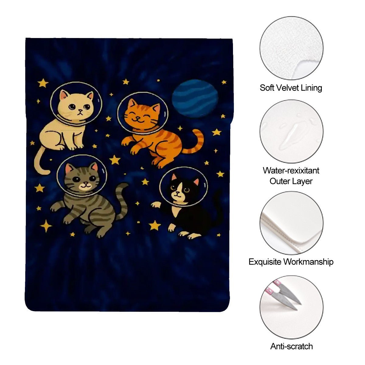 Space Kitty Leather Laptop Case (Vertical)