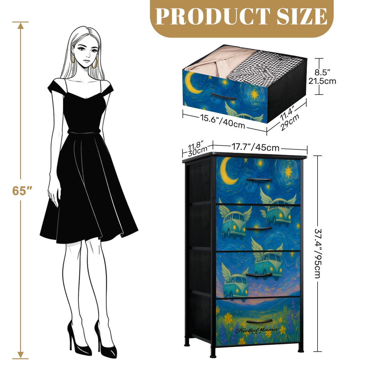 Whimsical Night VW Bus Flight 4-Drawer Dresser (Copy)