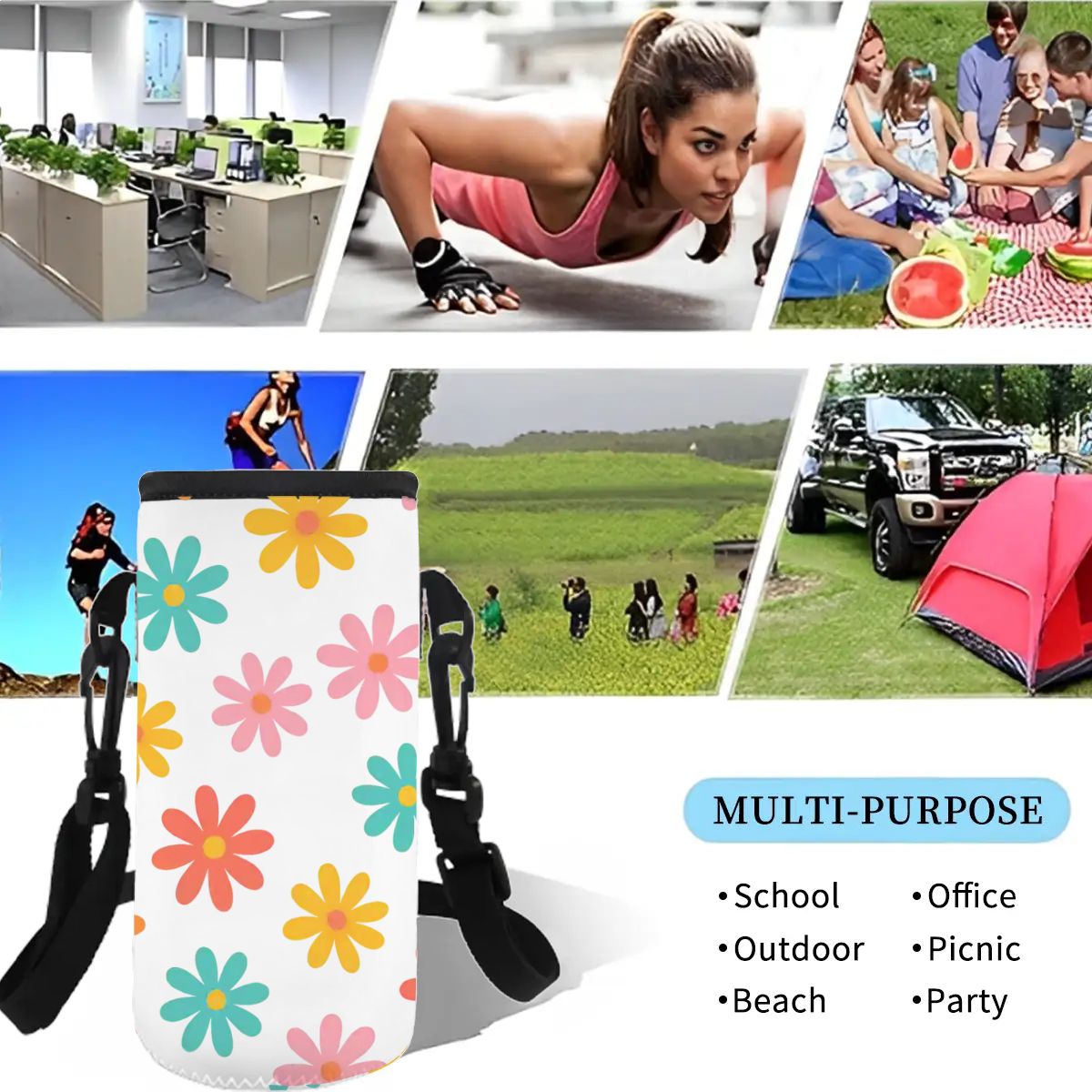 Flower Power Small Water Bottle Sleeve