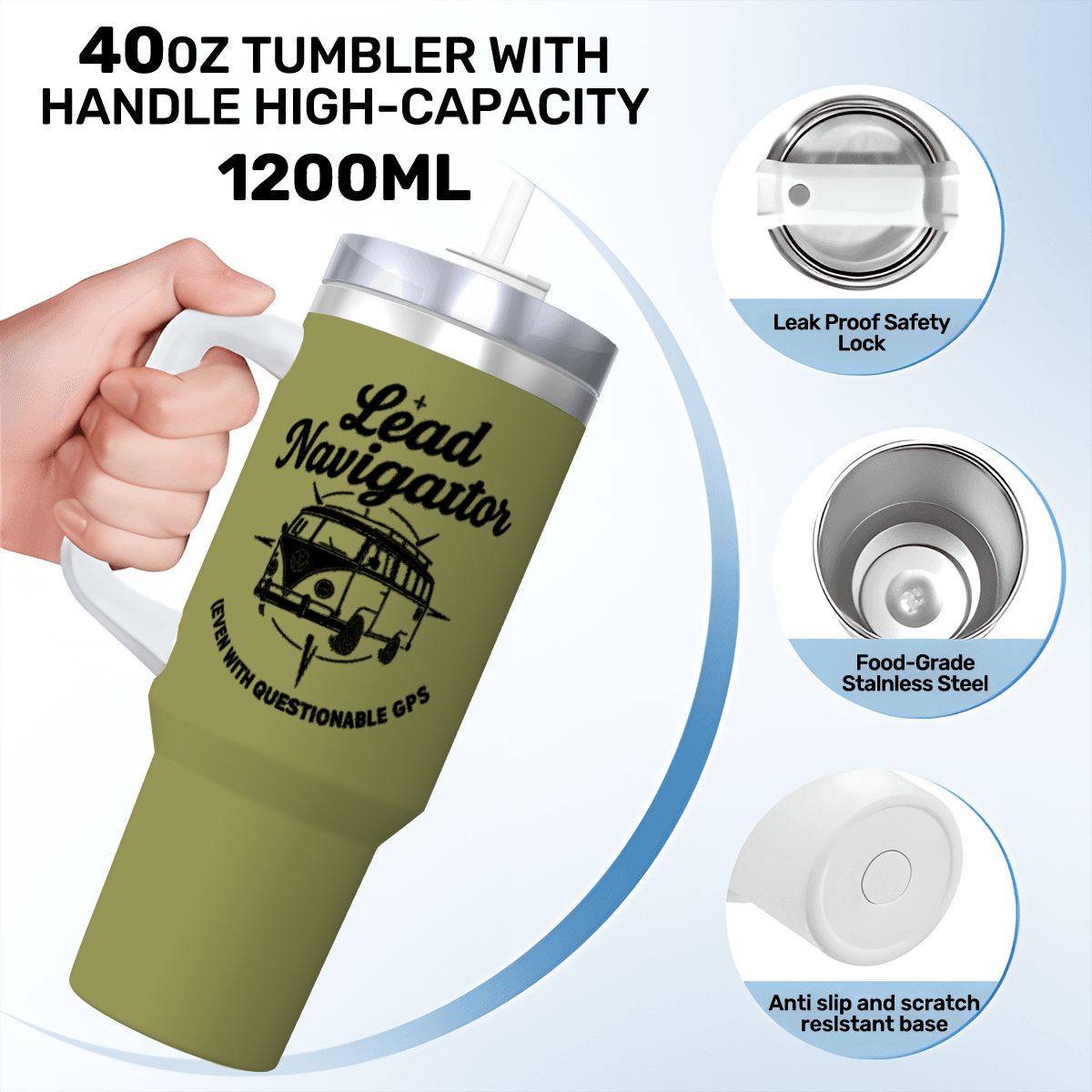 Lead Navigator Travel Coffee Mug with Handle and Straw (40oz) (Copy)