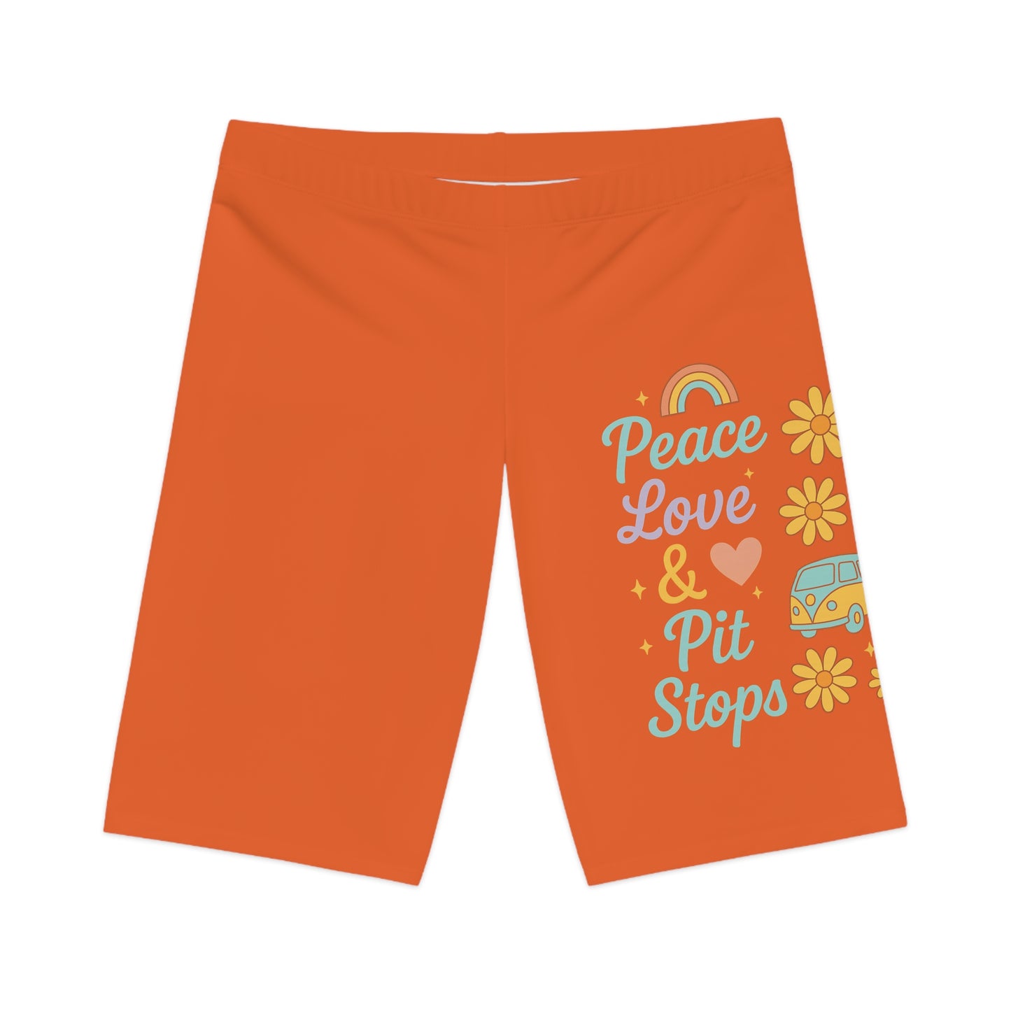 Women's Peace Love Pit Stops Bike Shorts, Summer Activewear, Cycling Shorts, Outdoor Adventure, Festival Clothing, Gift for Her