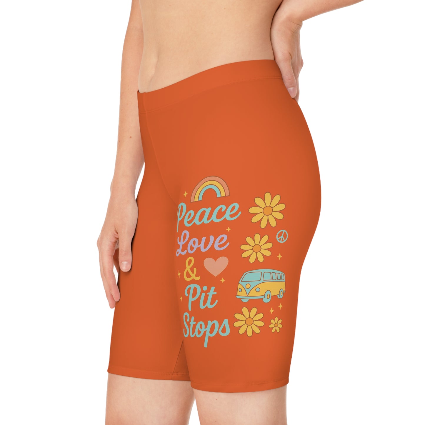 Women's Peace Love Pit Stops Bike Shorts, Summer Activewear, Cycling Shorts, Outdoor Adventure, Festival Clothing, Gift for Her