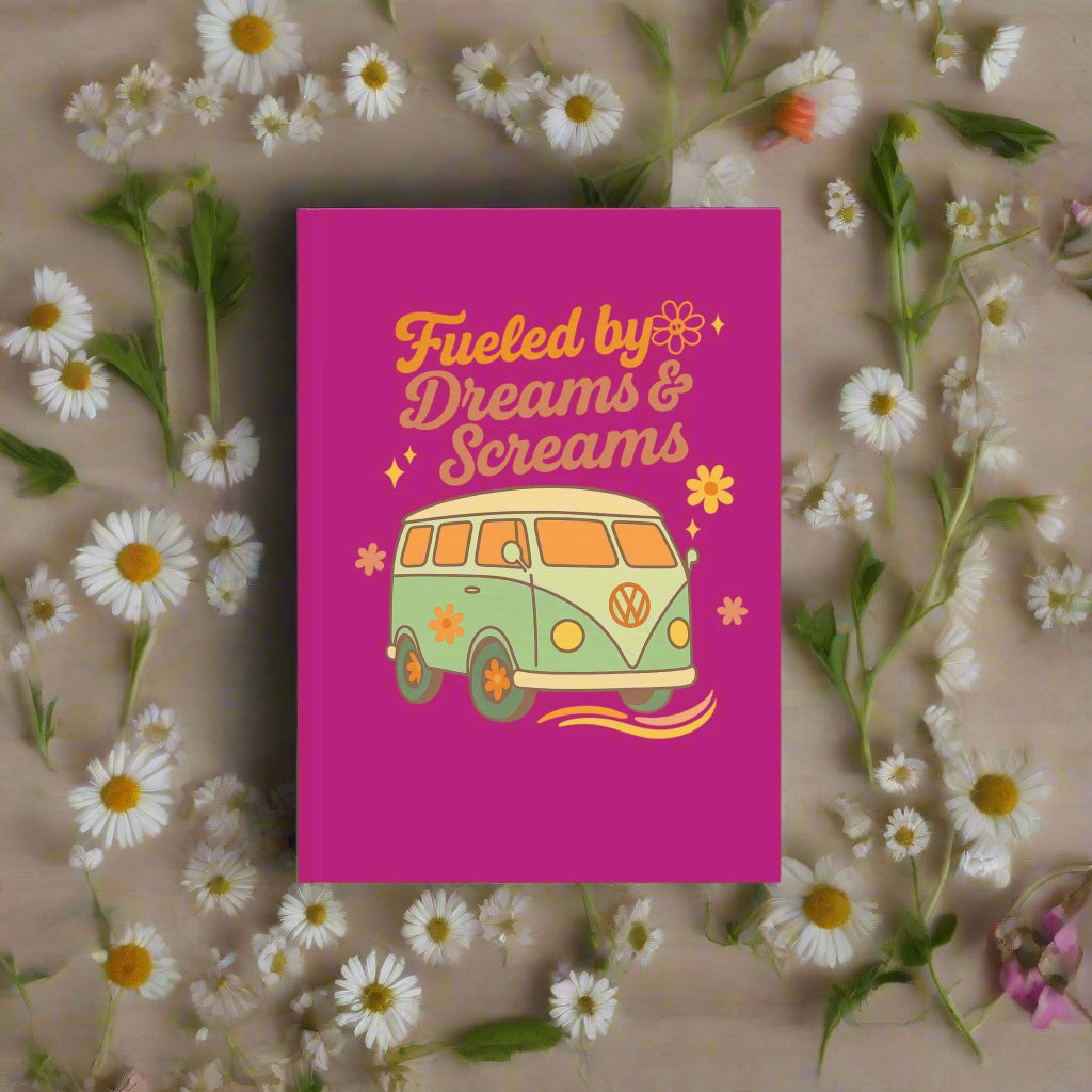 Colorful Retro Journal: Fueled by Dreams & Screams, Motivational Notebook, Cute Writing Gift, Journal for Moms, Boho Stationery