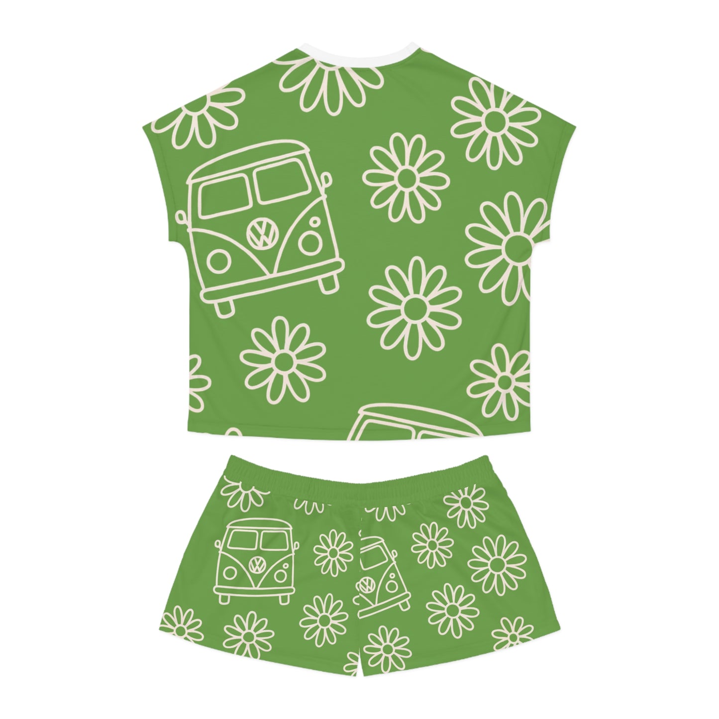 Flower Child Dreams” VW Sleep Set, Cozy Sleepwear for Women, Summer Loungewear, Beach Vacation PJs, Retro Green Pajama Set
