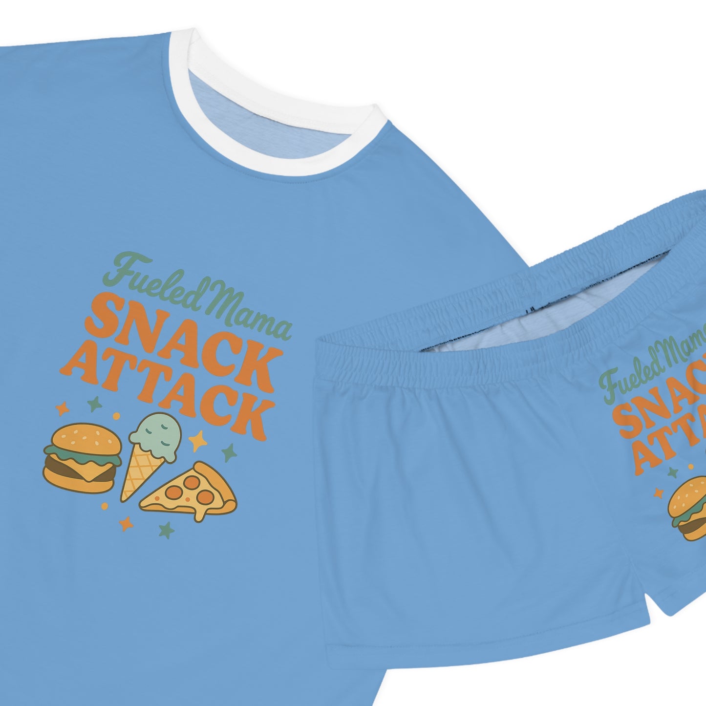 Snack Attack FueledMama™ Pajama Set, Cute Sleepwear, Fun Loungewear, Ideal for Movie Nights, Relaxing Weekends, Foodie Gift
