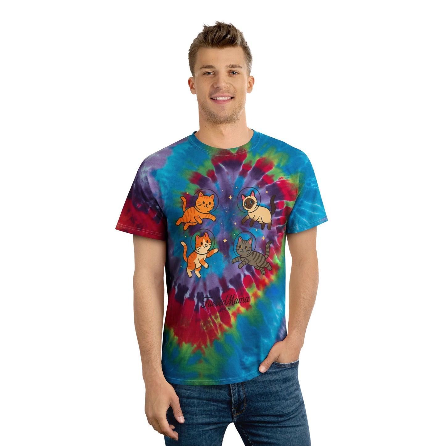 Space Kitty's Colorful Tie-Dye Cat Tee