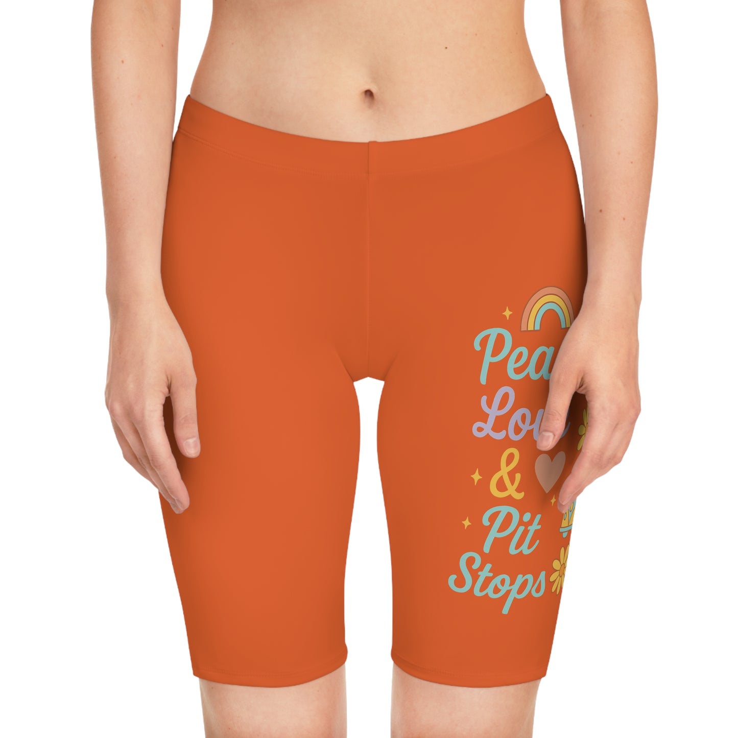 Women's Peace Love Pit Stops Bike Shorts, Summer Activewear, Cycling Shorts, Outdoor Adventure, Festival Clothing, Gift for Her