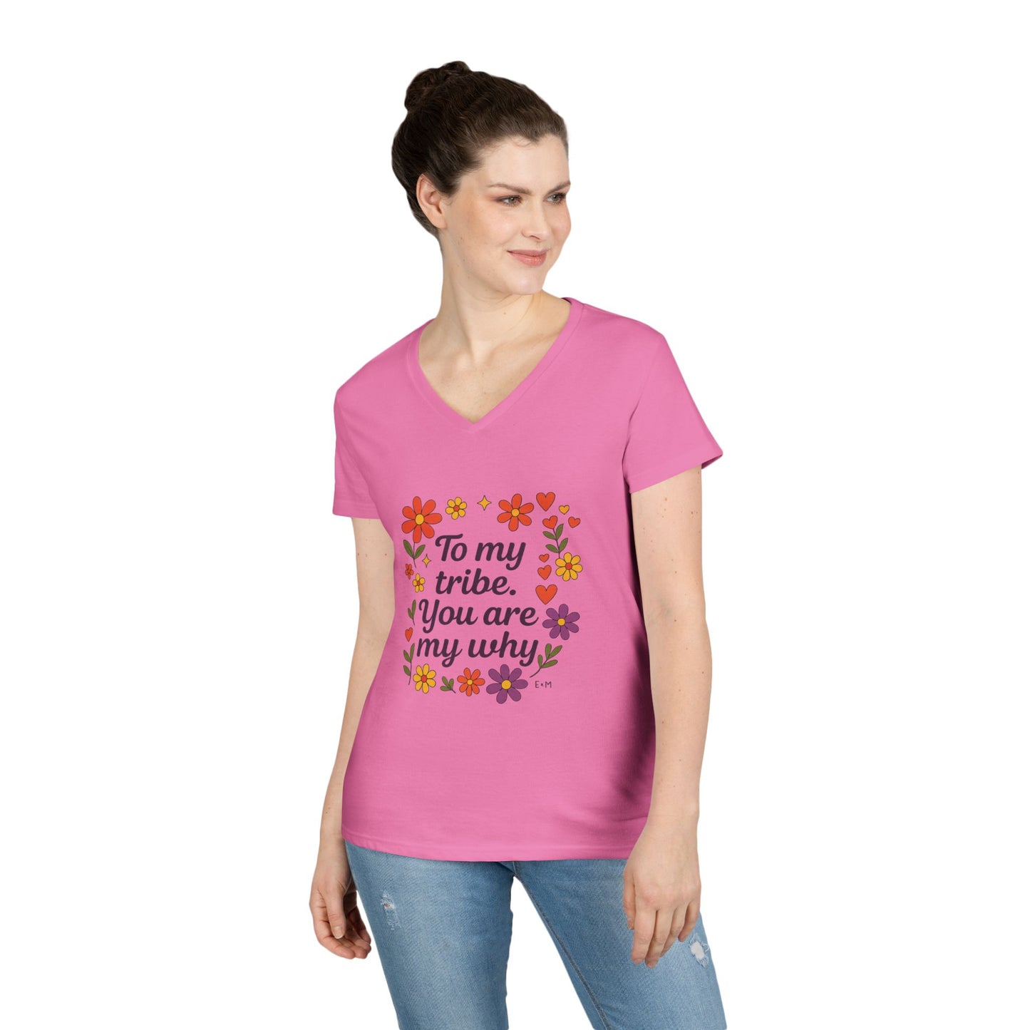 To my tribe, Ladies' V-Neck T-Shirt, Floral Design, Gift for Mom, Sister, Friendship Day Gift, Casual Wear, Inspirational Tee