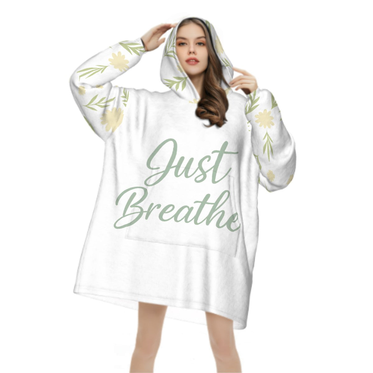 Just Breathe" Oversized Adult Hoodie Blanket – Anti-Pilling Flannel Comfort