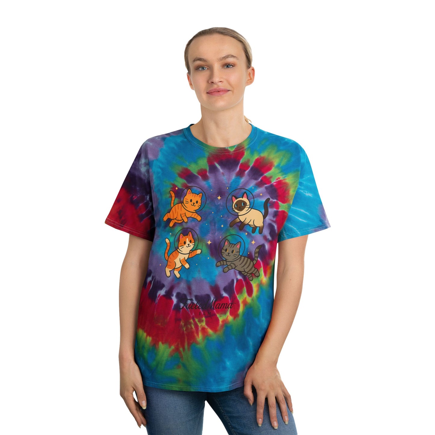 Space Kitty's Colorful Tie-Dye Cat Tee