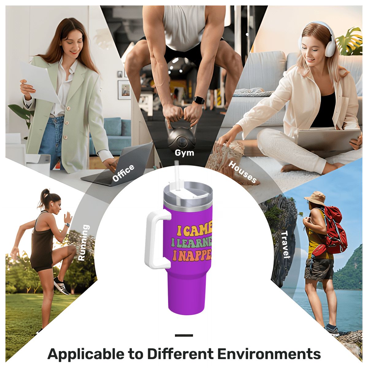 I Came. I Learned. I Napped.” 40oz Travel Mug with Handle & Straw 40 oz