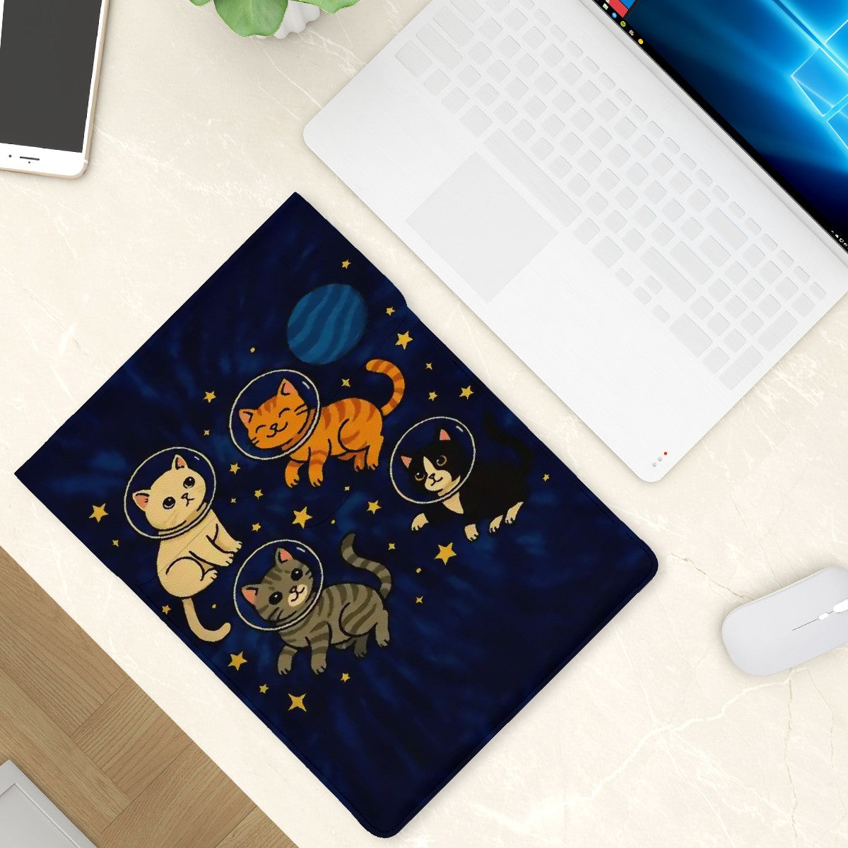 Space Kitty Leather Laptop Case (Vertical)