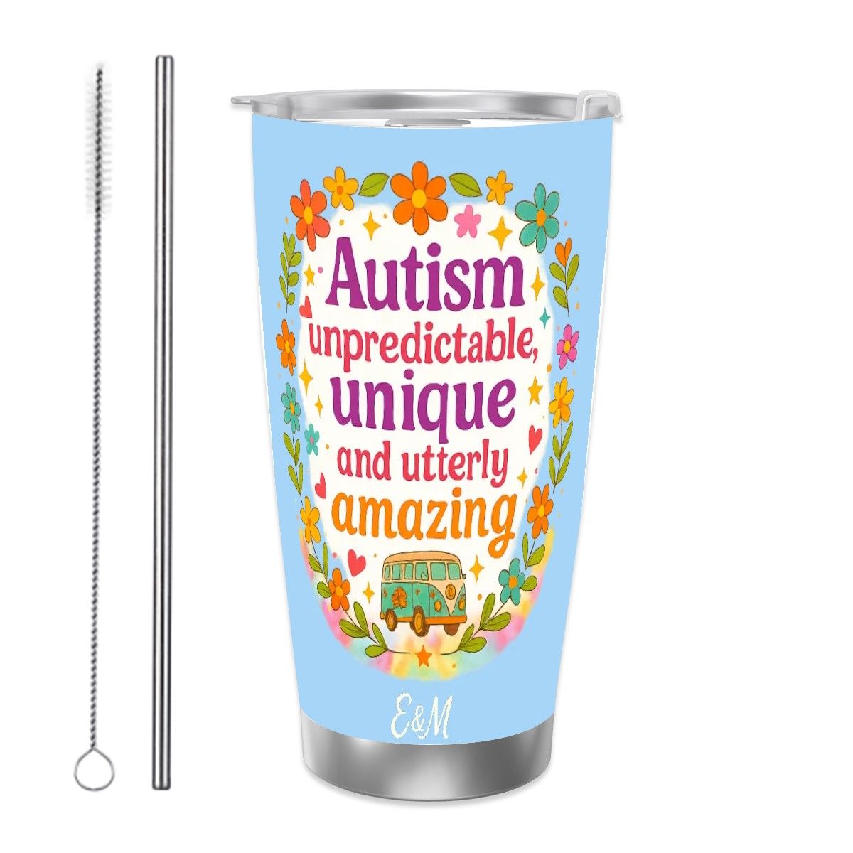 Autism Travel Coffee Mug with Single Silver Edge (20oz)