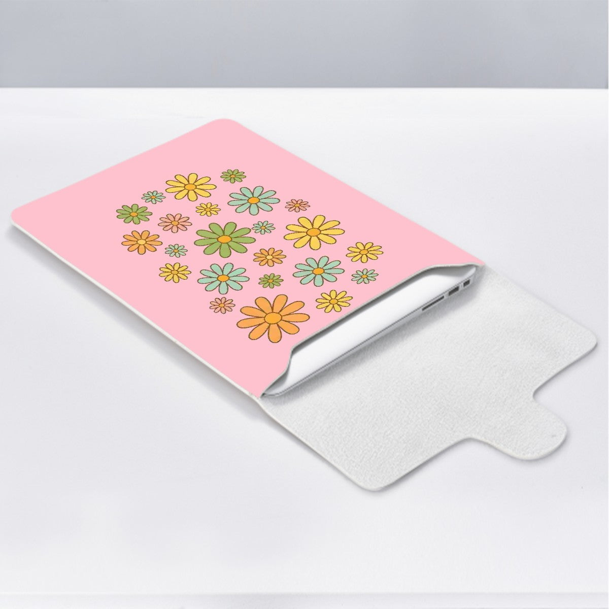 Petal Powered in pink Leather Laptop Case (Vertical)