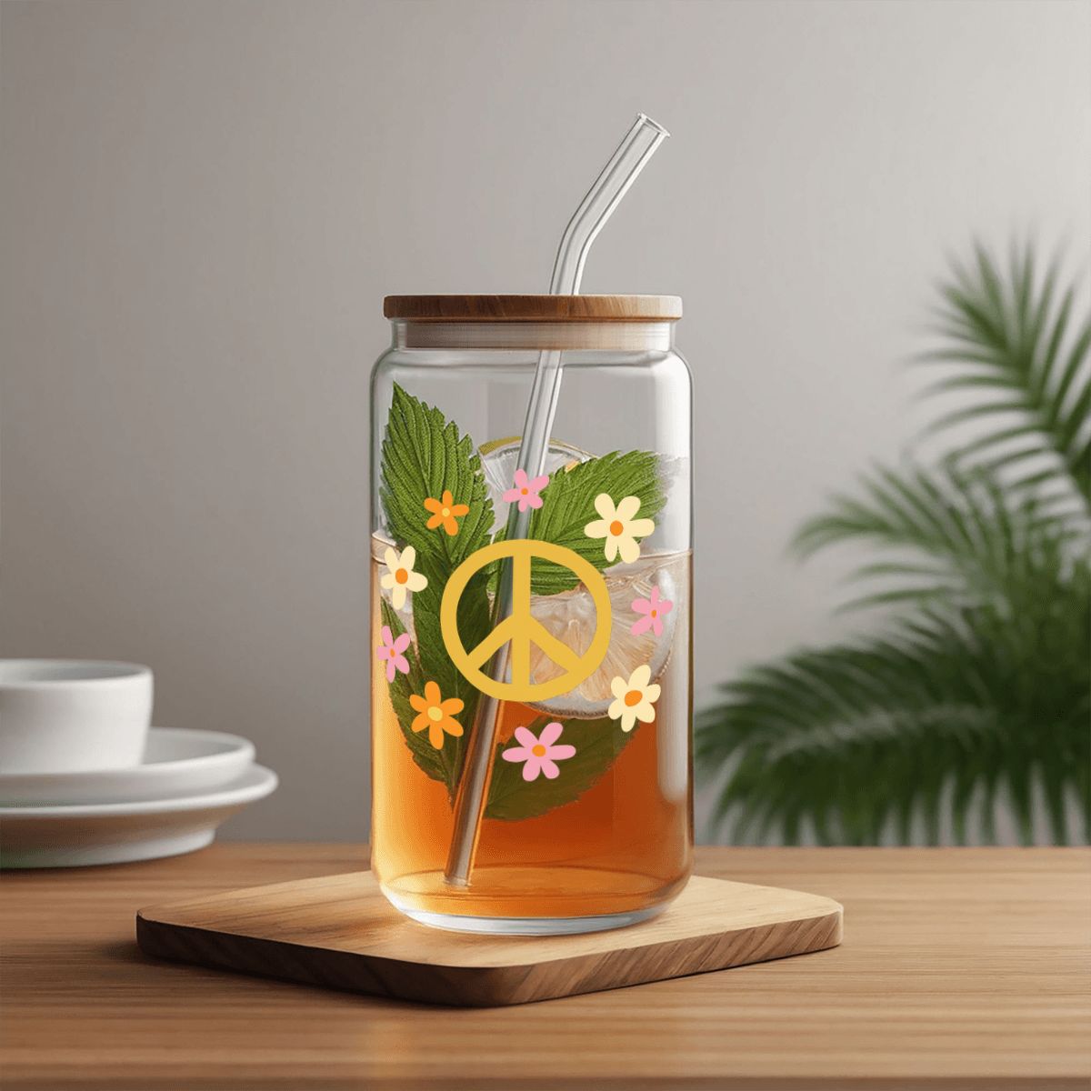 Glass Tumbler with Straw & Bamboo Lid (16oz)m