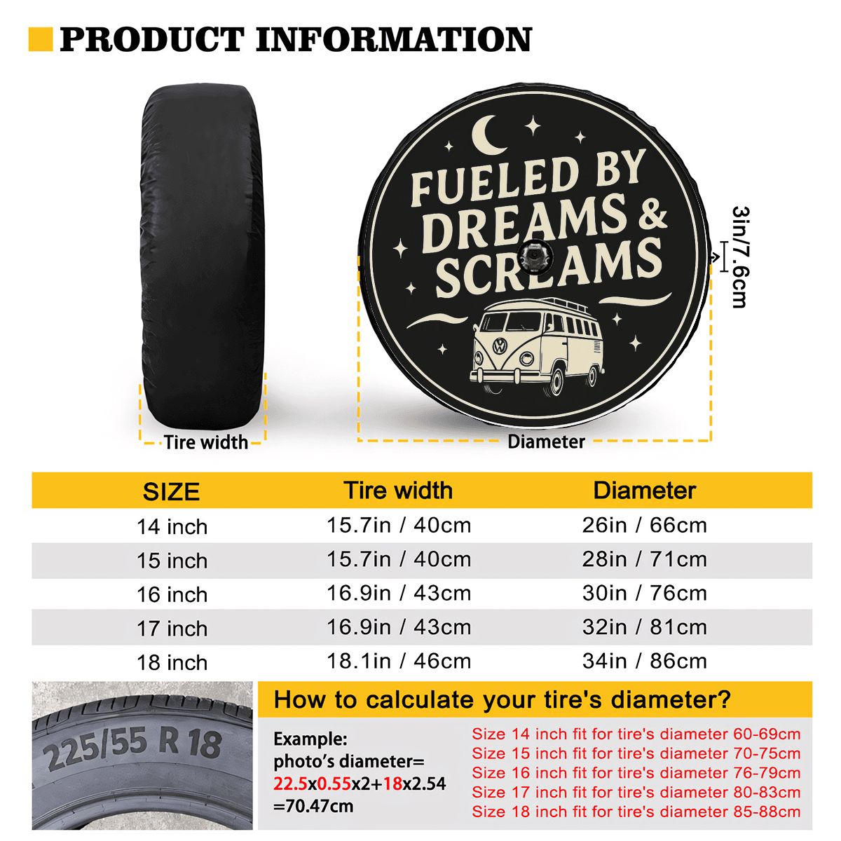 Fueled BY Dreams And Screams Spare Tire Cover with Camera Hole (Copy)