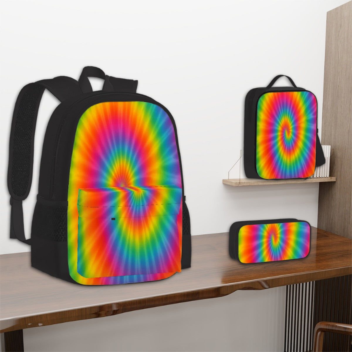 Tie Dye Orange Set of 3 Bags (Oxford Backpack Lunch Bag & Pencil Pouch)