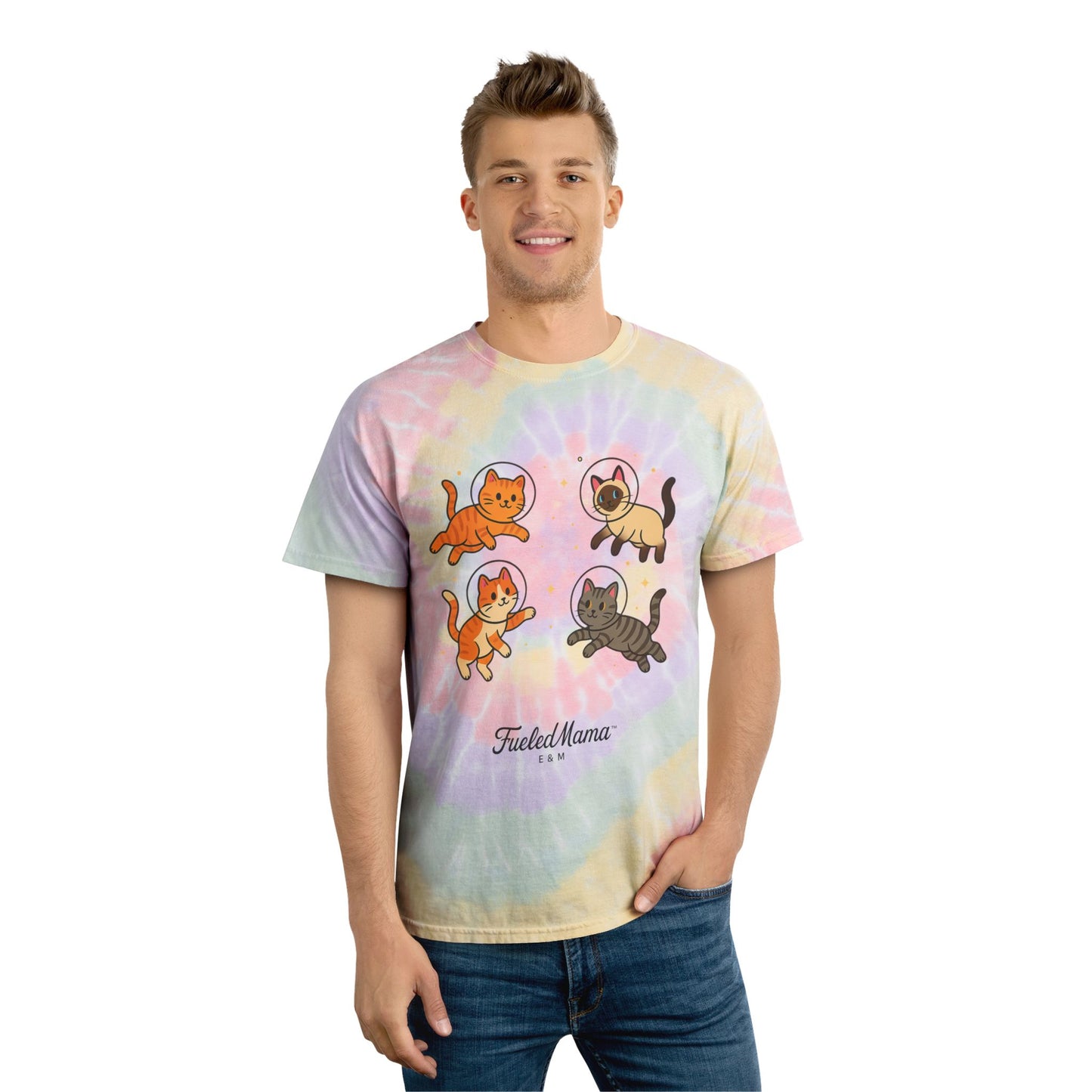 Space Kitty's Colorful Tie-Dye Cat Tee