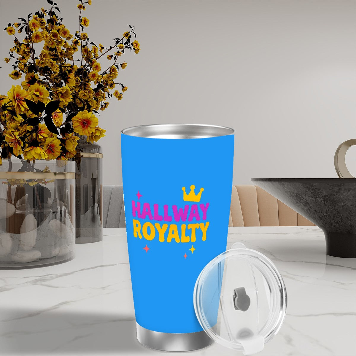 Hallway Royalty Travel Coffee Mug with Single Silver Edge (20oz)