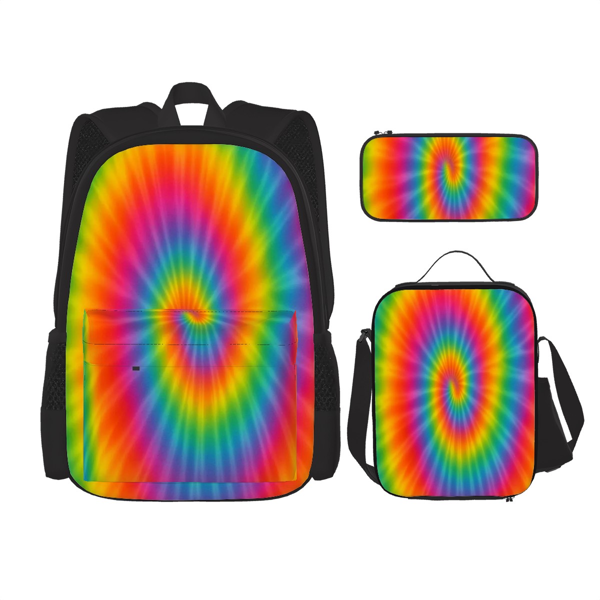 Tie Dye Orange Set of 3 Bags (Oxford Backpack Lunch Bag & Pencil Pouch)