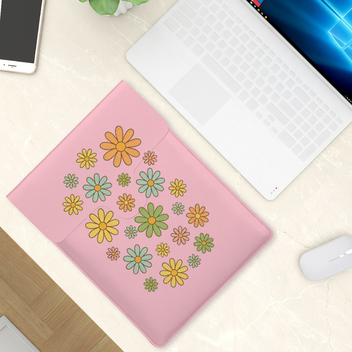 Petal Powered in pink Leather Laptop Case (Vertical)