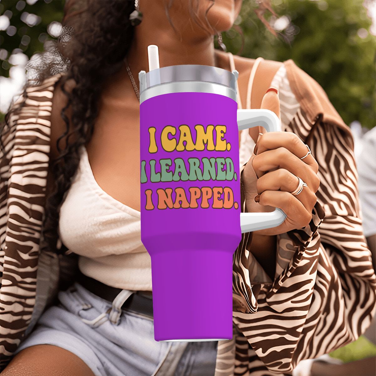 I Came. I Learned. I Napped.” 40oz Travel Mug with Handle & Straw 40 oz