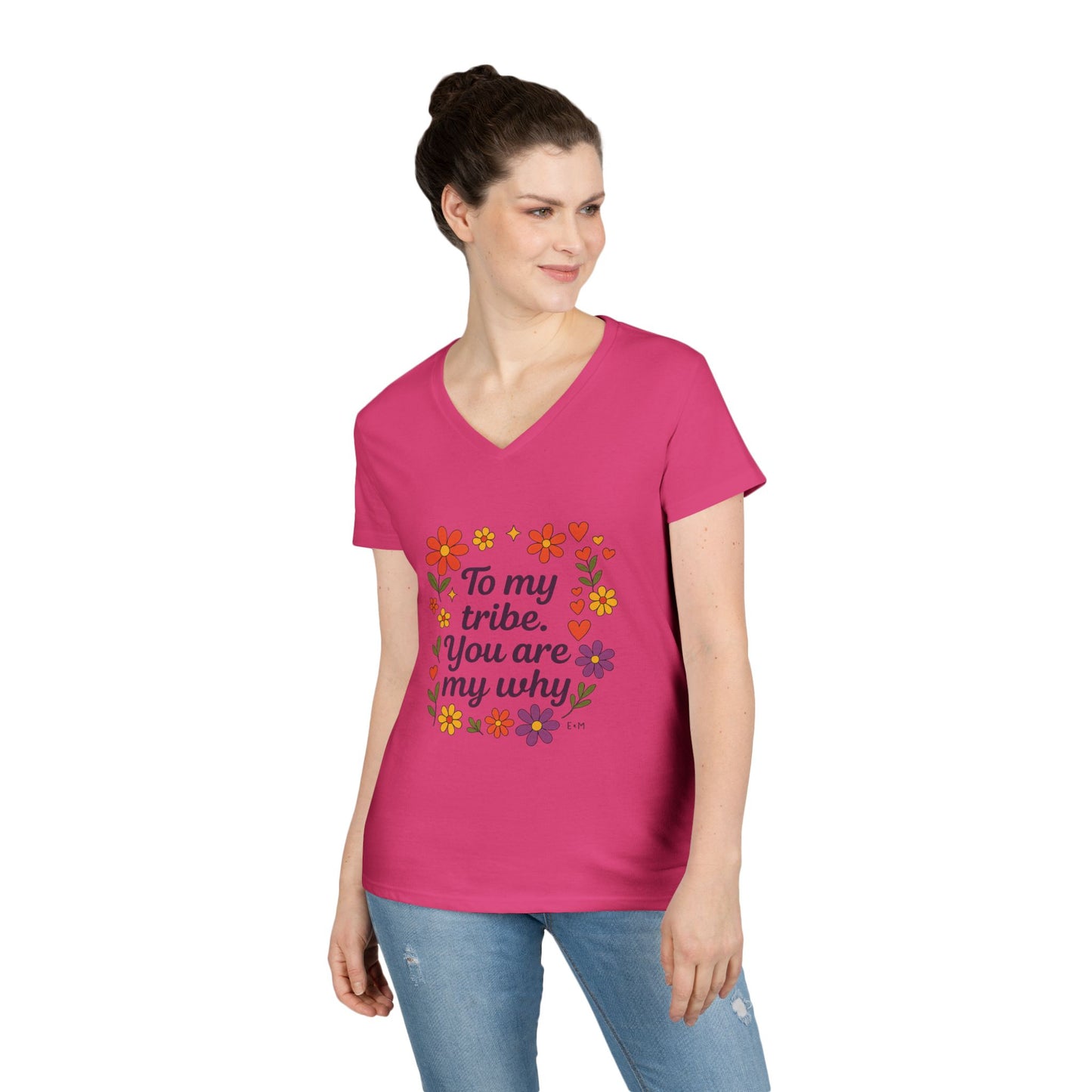 To my tribe, Ladies' V-Neck T-Shirt, Floral Design, Gift for Mom, Sister, Friendship Day Gift, Casual Wear, Inspirational Tee