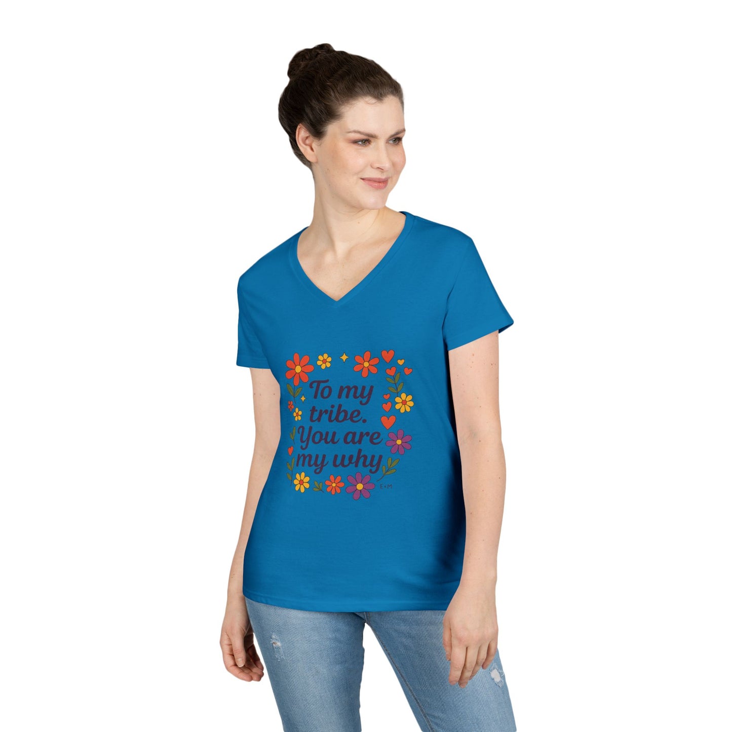 To my tribe, Ladies' V-Neck T-Shirt, Floral Design, Gift for Mom, Sister, Friendship Day Gift, Casual Wear, Inspirational Tee