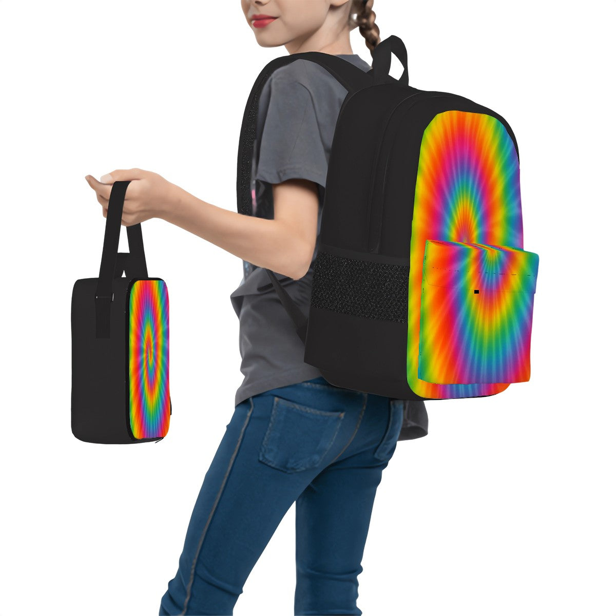 Tie Dye Orange Set of 3 Bags (Oxford Backpack Lunch Bag & Pencil Pouch)