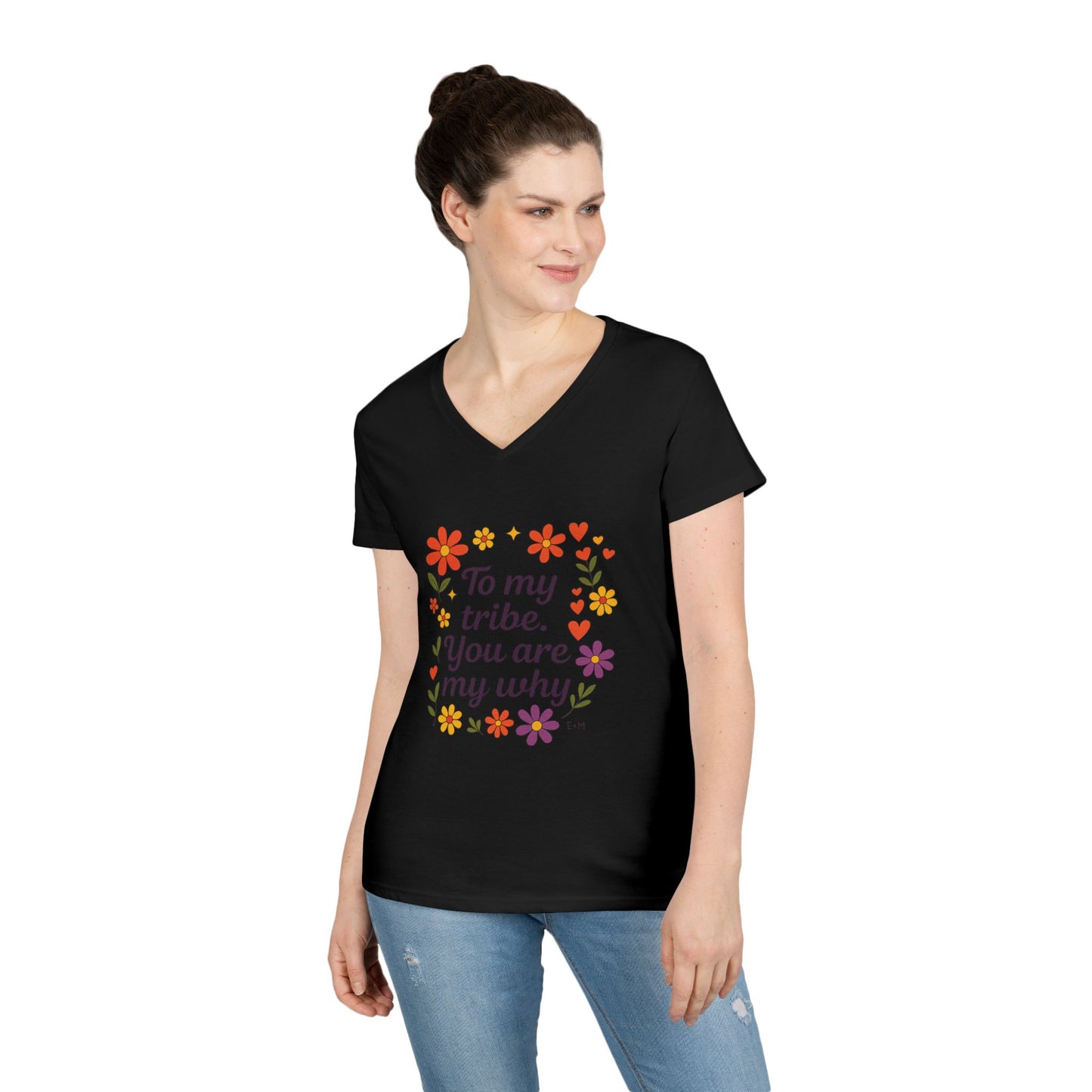 To my tribe, Ladies' V-Neck T-Shirt, Floral Design, Gift for Mom, Sister, Friendship Day Gift, Casual Wear, Inspirational Tee