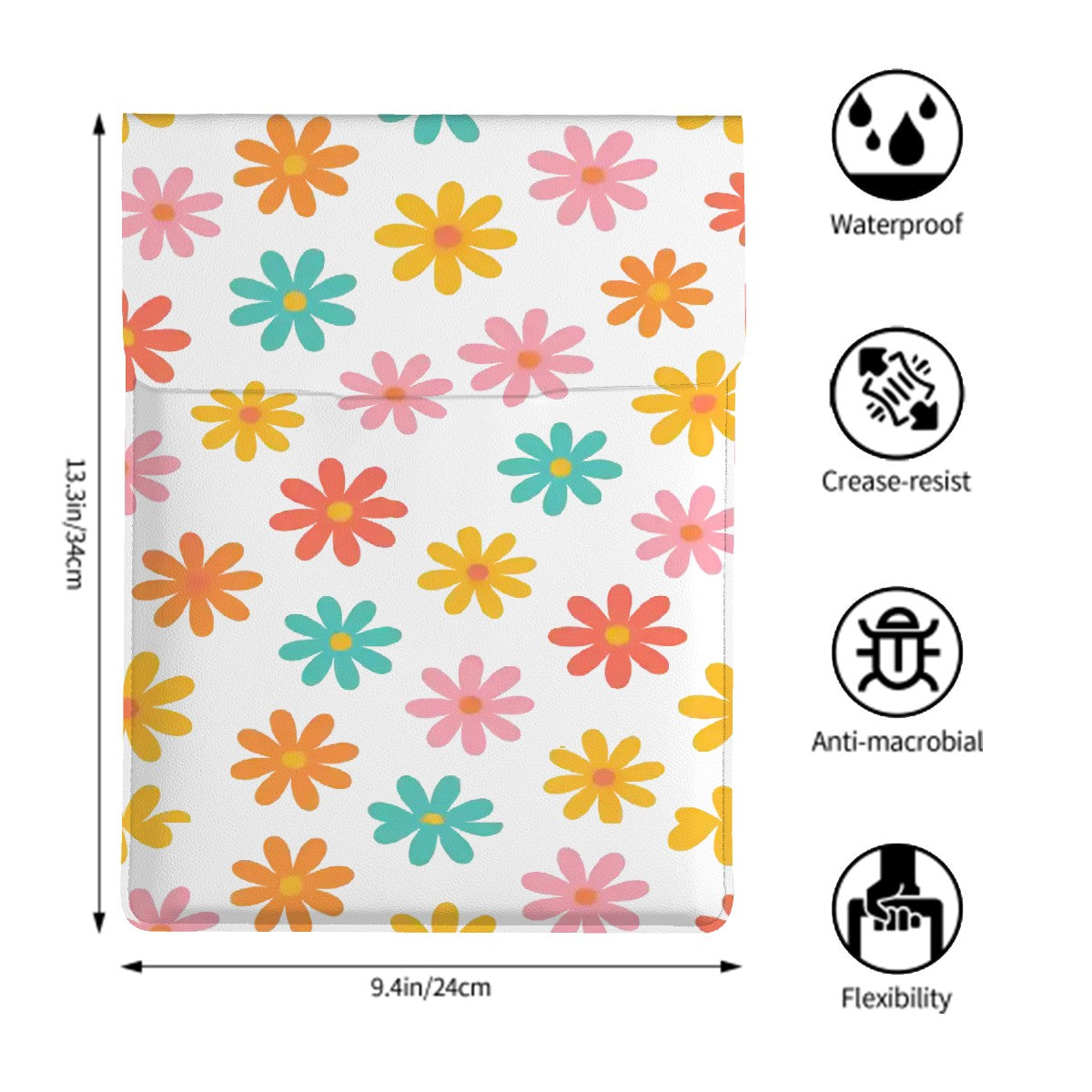 Flower Power Leather Laptop Case (Vertical)