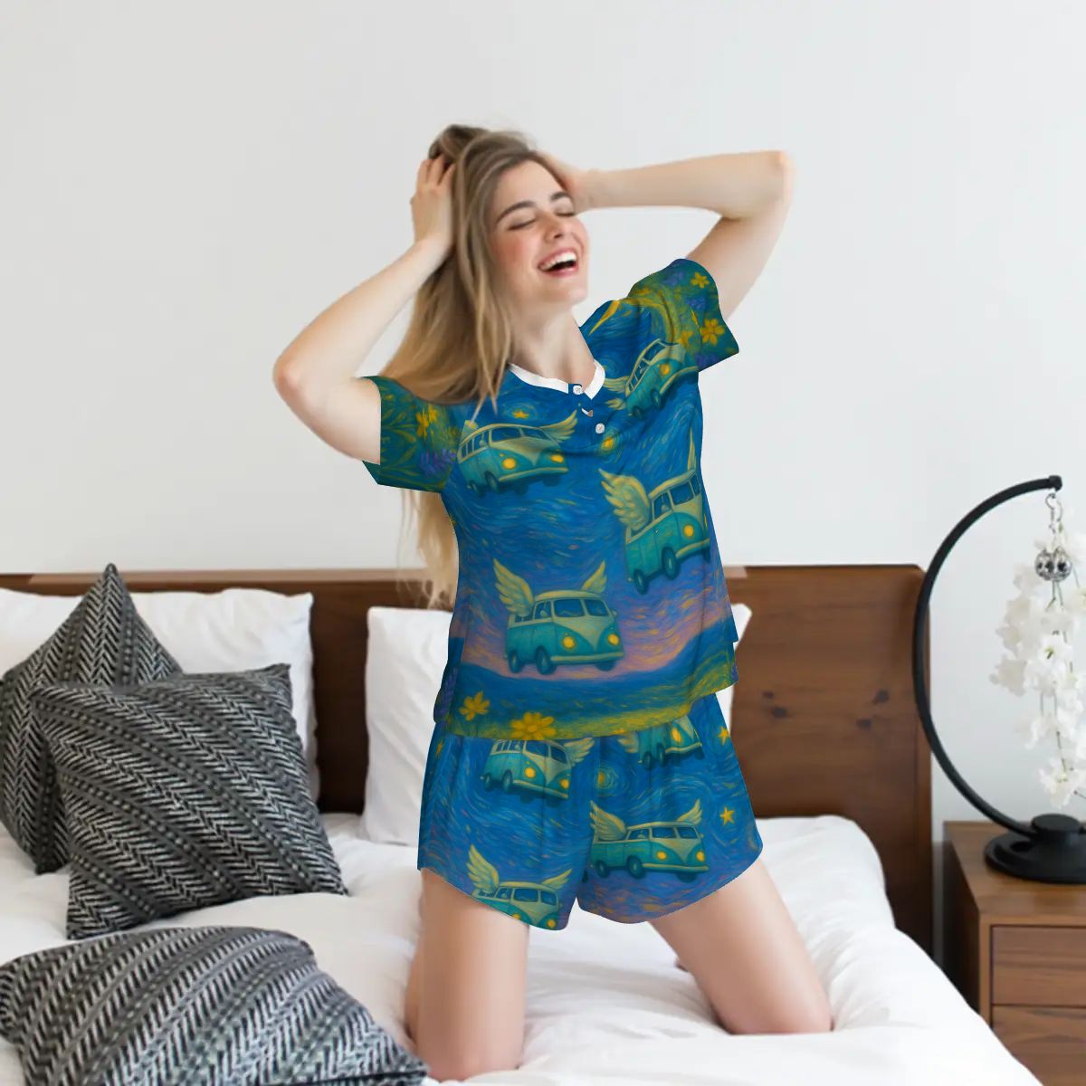 Flying VW's Pajama Sets for Women Crew Neck Short Sleeve