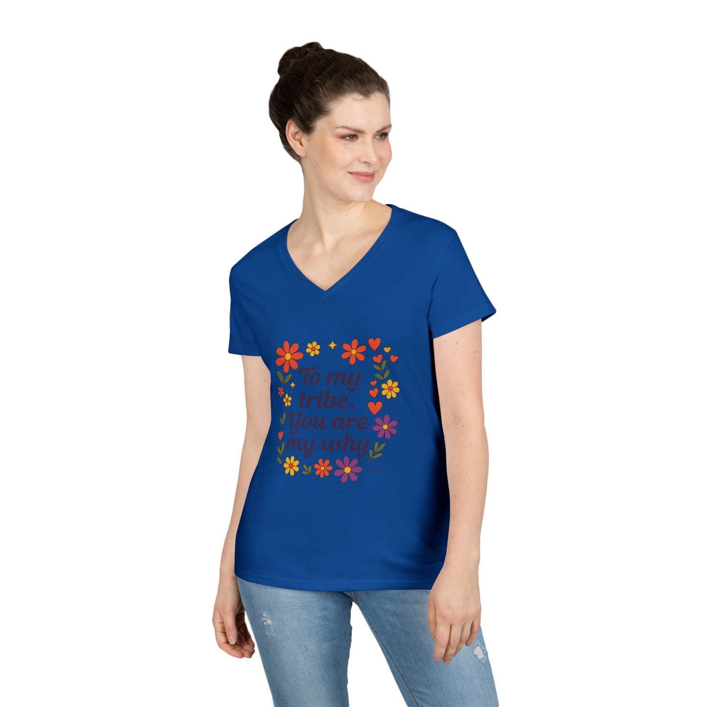 To my tribe, Ladies' V-Neck T-Shirt, Floral Design, Gift for Mom, Sister, Friendship Day Gift, Casual Wear, Inspirational Tee