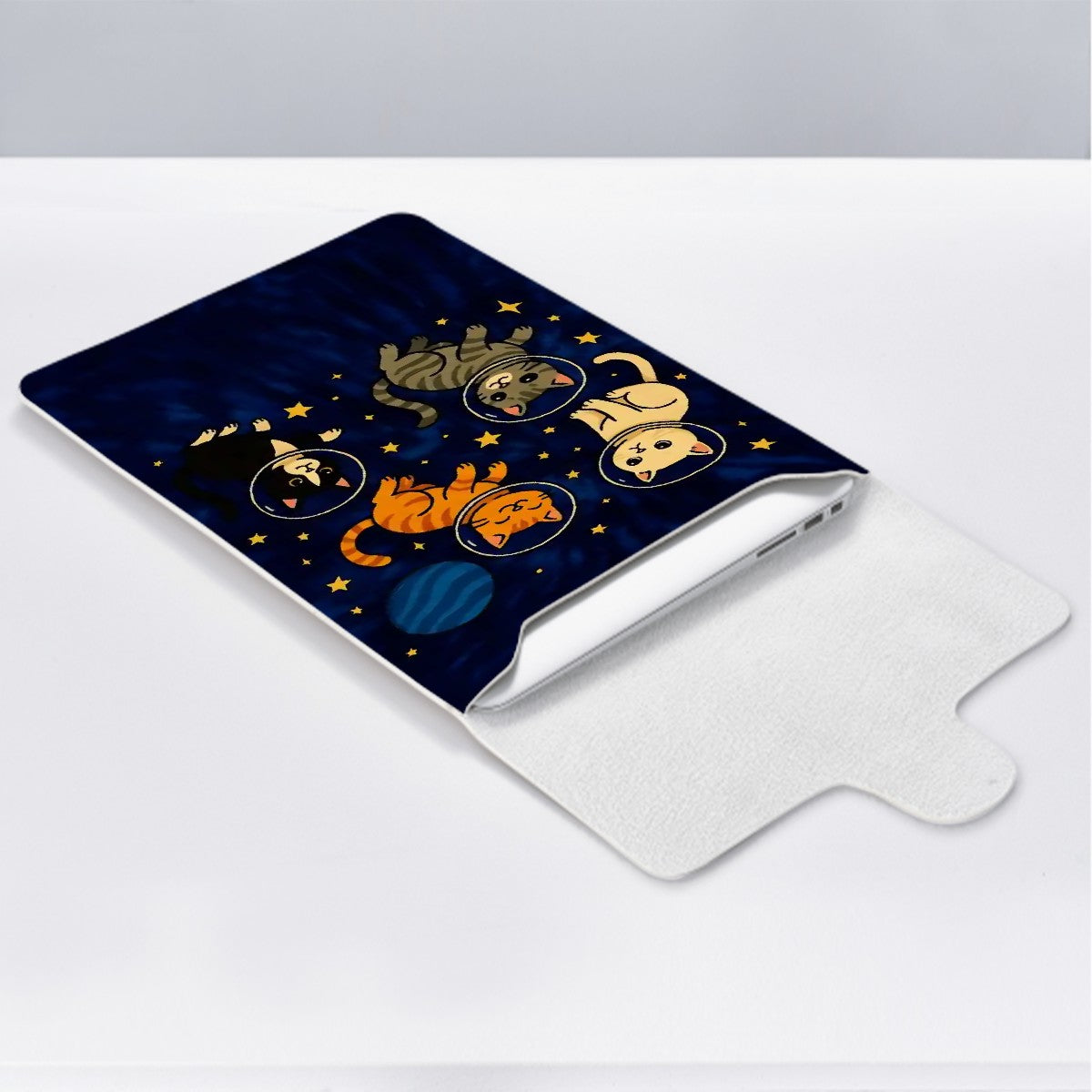 Space Kitty Leather Laptop Case (Vertical)