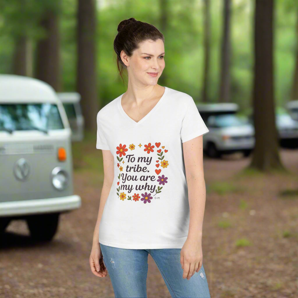 To my tribe, Ladies' V-Neck T-Shirt, Floral Design, Gift for Mom, Sister, Friendship Day Gift, Casual Wear, Inspirational Tee