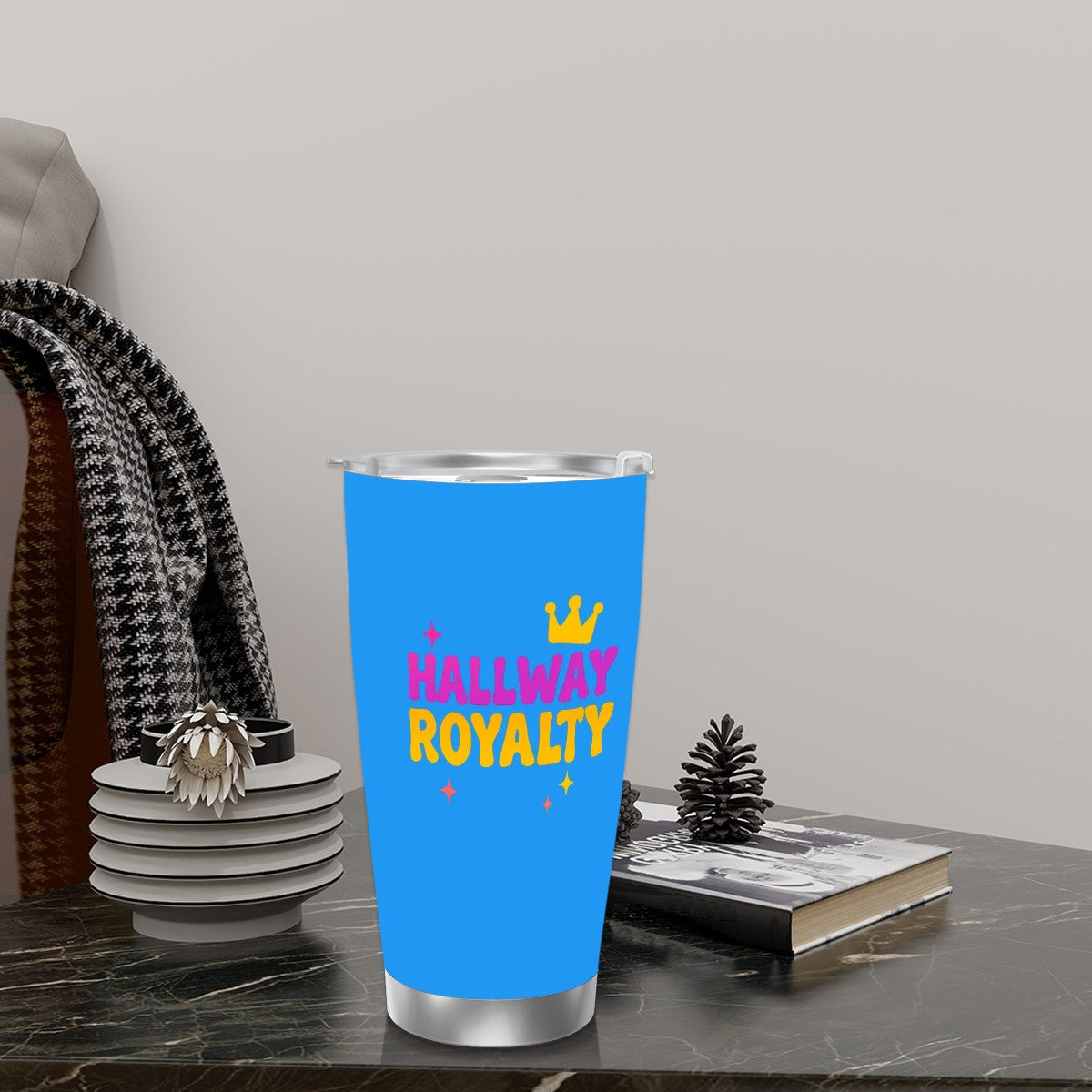 Hallway Royalty Travel Coffee Mug with Single Silver Edge (20oz)