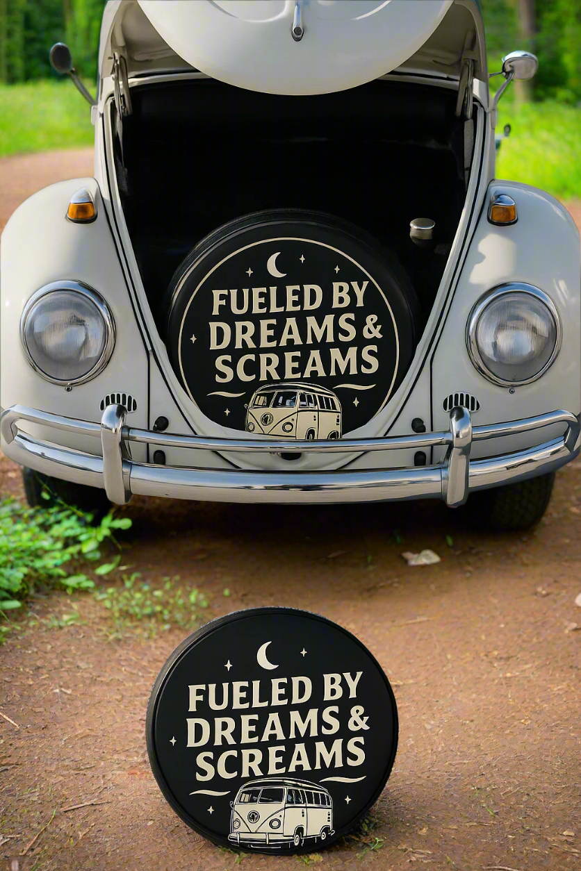 Fueled BY Dreams And Screams Spare Tire Cover with Camera Hole (Copy)