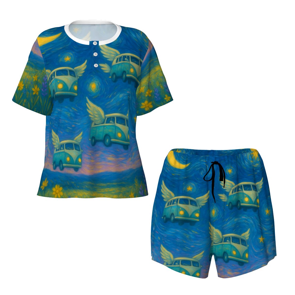 Flying VW's Pajama Sets for Women Crew Neck Short Sleeve