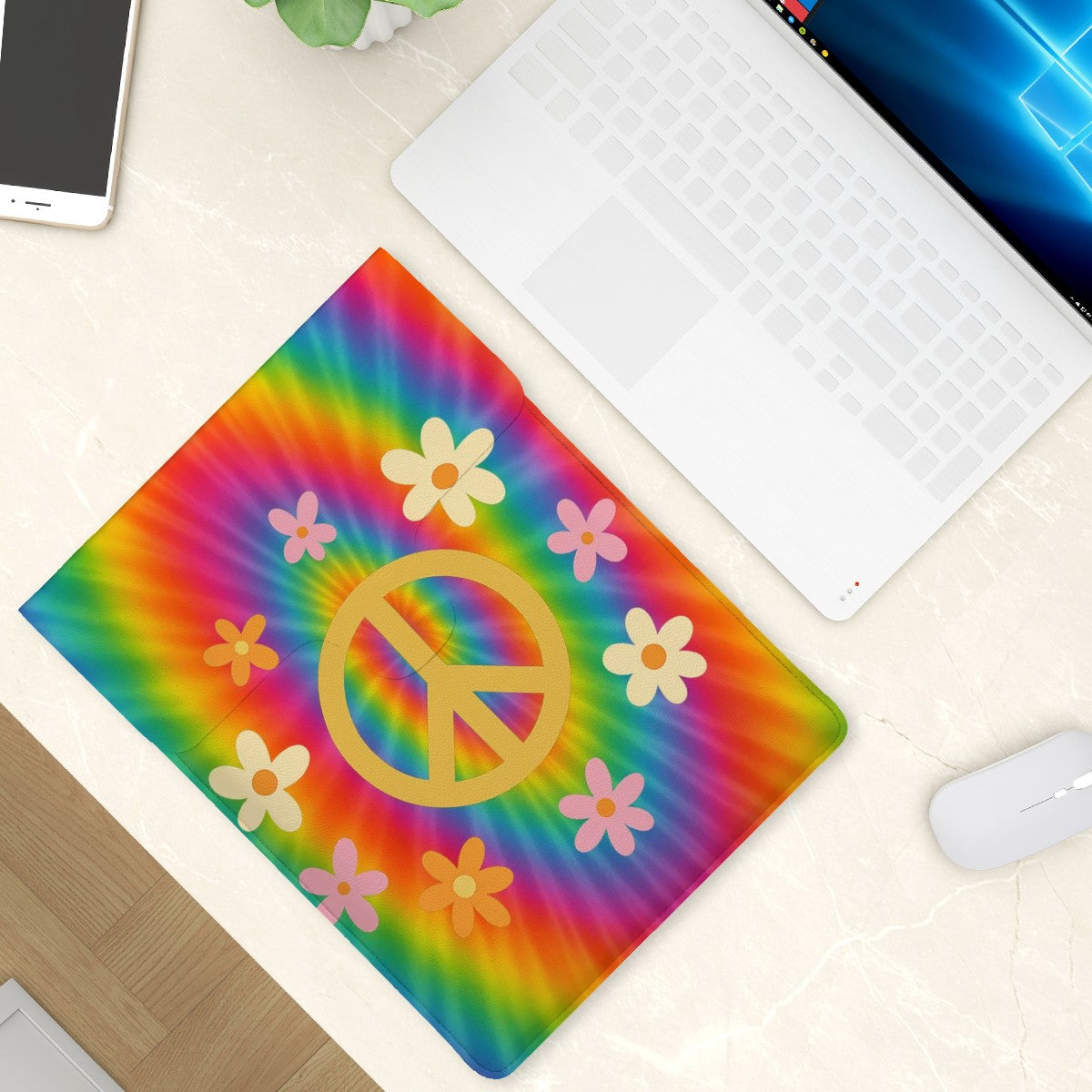 Peace Out & Carry On Leather Laptop Case (Vertical)