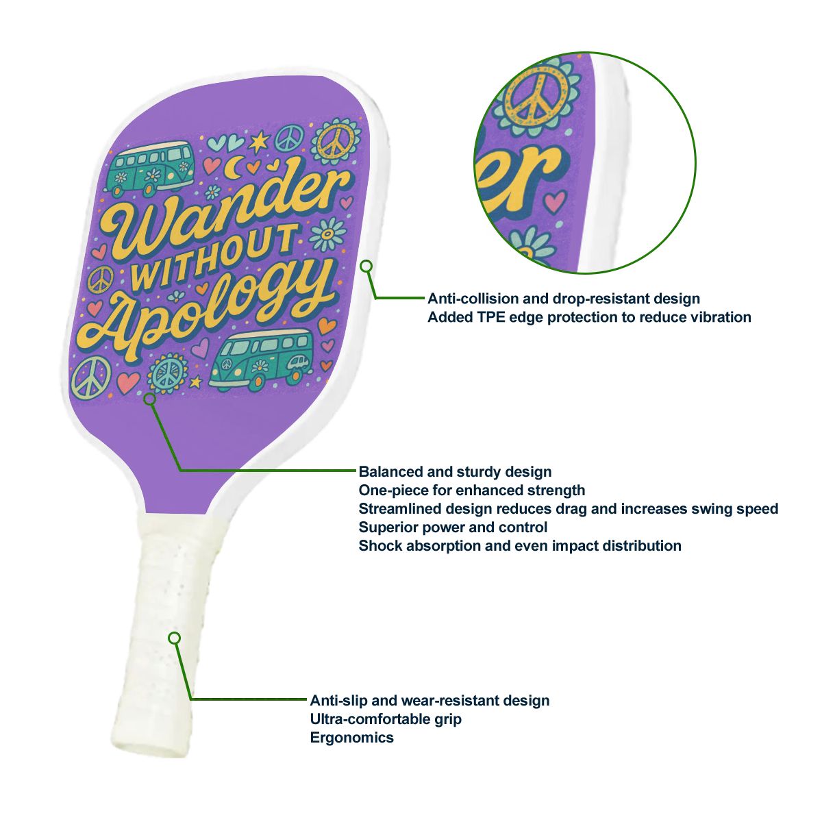 Wander Without Apology™" Pickleball Paddle – FueledMama™ Edition