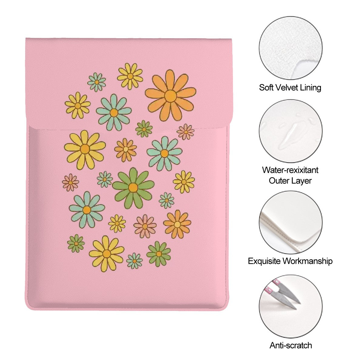 Petal Powered in pink Leather Laptop Case (Vertical)