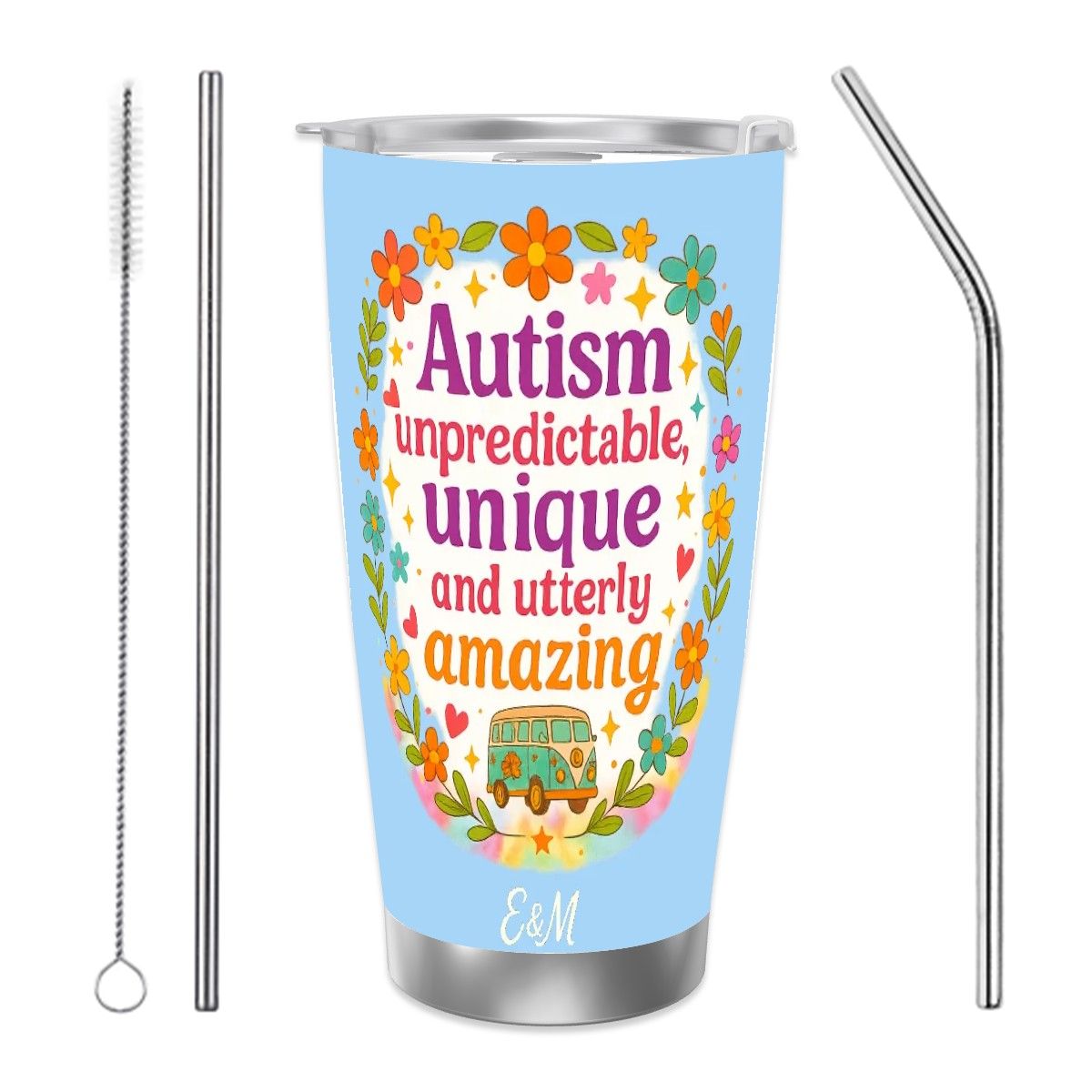 Autism Travel Coffee Mug with Single Silver Edge (20oz)