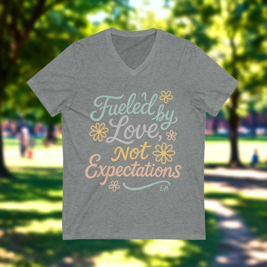 Fueled by Love V-Neck Tee™, Perfect for Everyday Wear, Self-Love Gift, Positive