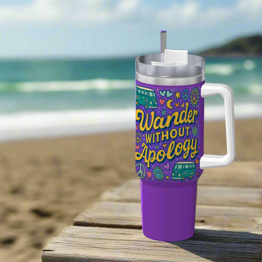 Wander without apology Travel Coffee Mug with Handle and Straw (40oz) (Copy)