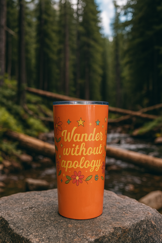 Wander Without Apology Tumbler 20oz, Travel Mugs, Motivational Gifts, Outdoor Adventure, Gifts for Wanderers, Eco-Friendly Drinkware