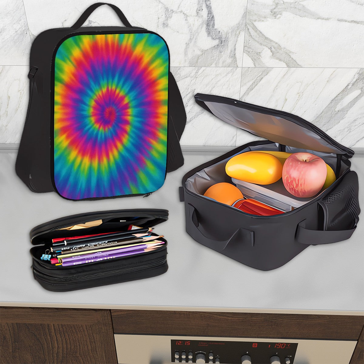 Tie Dye Set of 3 Bags (Oxford Backpack Lunch Bag & Pencil Pouch)