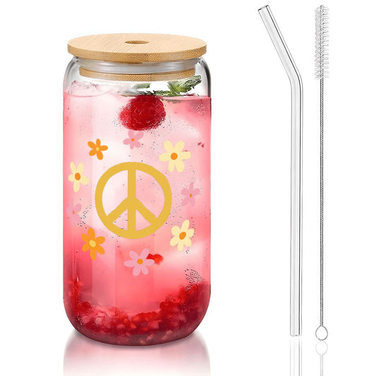 Glass Tumbler with Straw & Bamboo Lid  (16oz)m