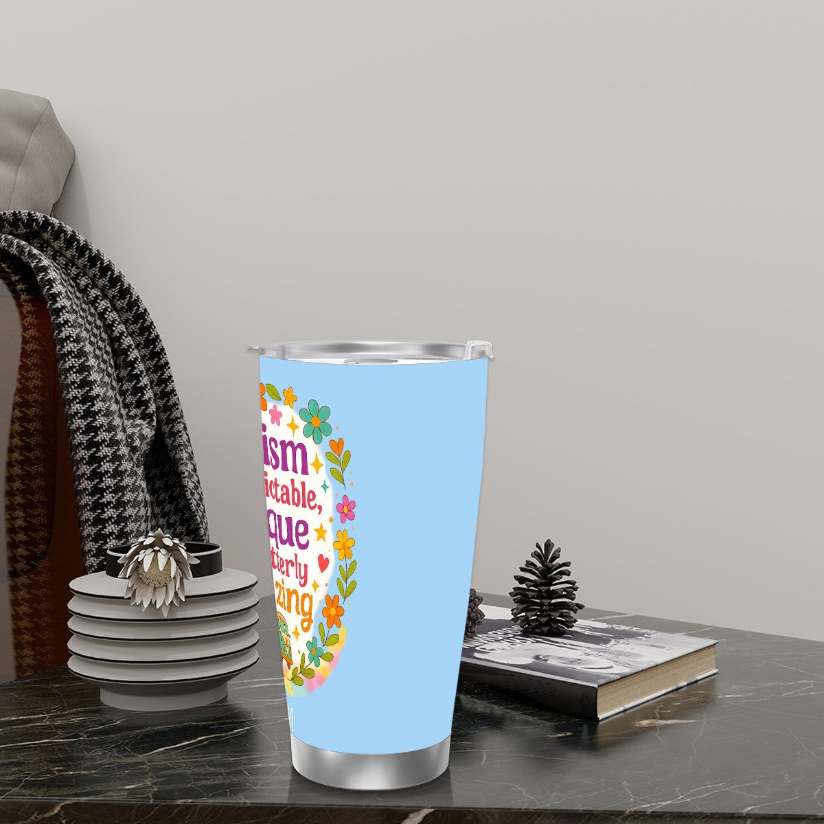 Autism Travel Coffee Mug with Single Silver Edge (20oz)