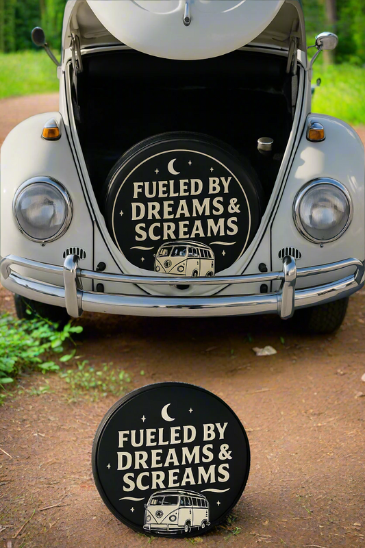 Fueled BY Dreams And Screams Spare Tire Cover with Camera Hole (Copy)
