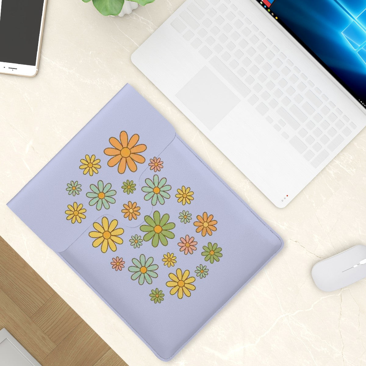 Petal Powered in purple Leather Laptop Case (Vertical)